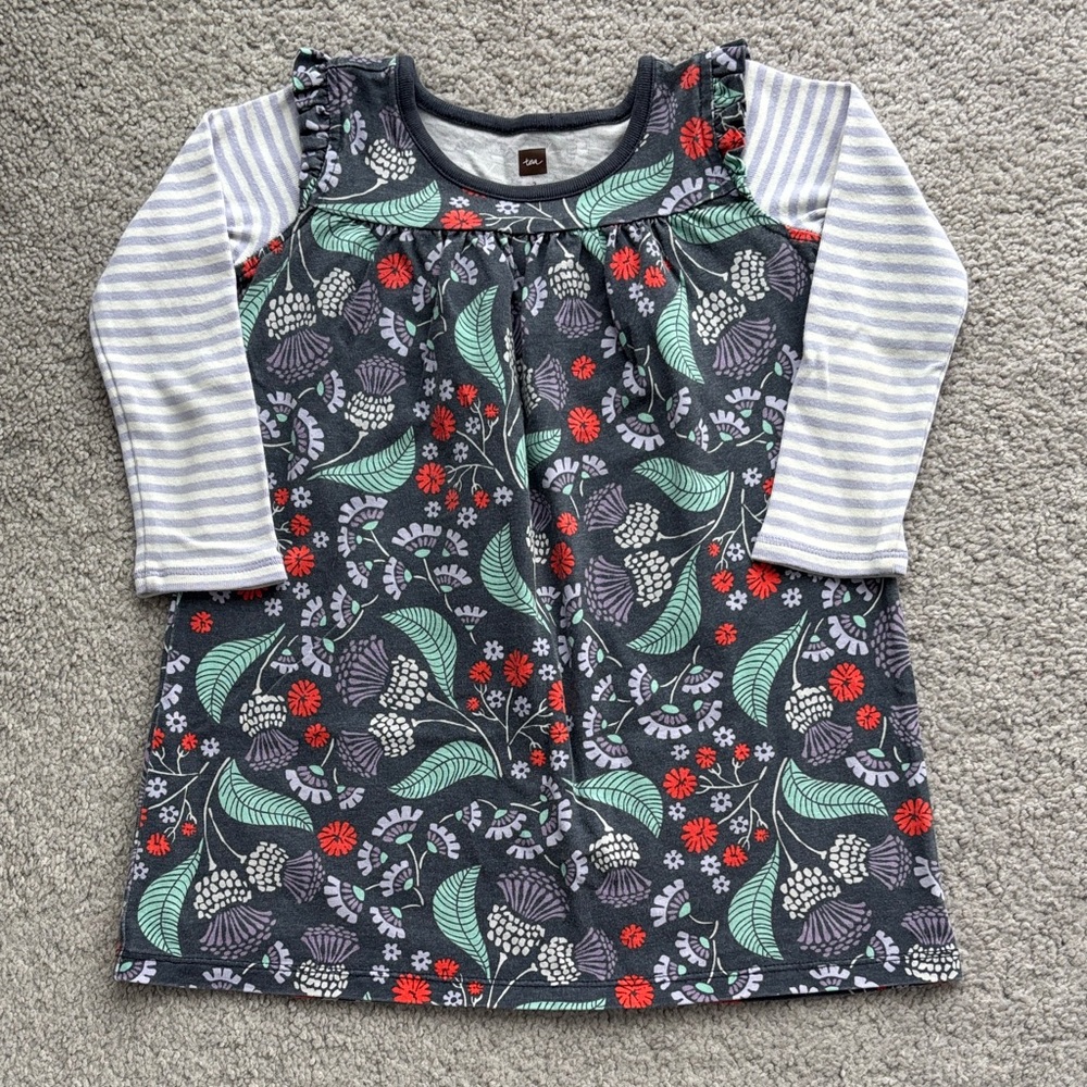Tea Collection cotton long-sleeved dress - stripes and botanical print!